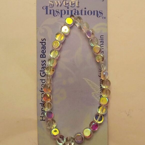 6 cards Flat Round Spacer Beads Glass Clear/Iridescent - Picture 1 of 1